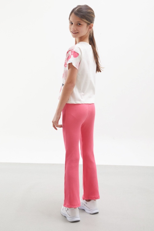 Fuşya Kiraz Baskılı İspanyol Paça Taytlı Kız Çocuk Takım 17990