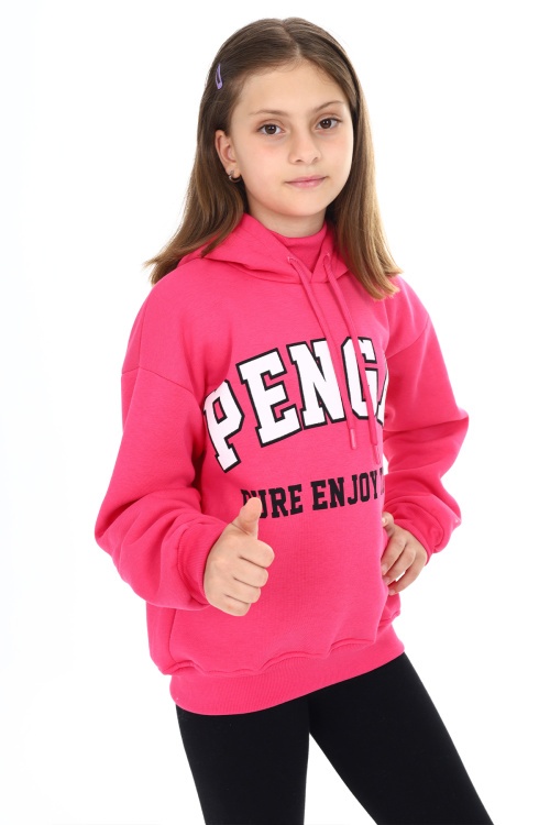 Fuşya Pengai Yazı Baskı Polarlı Kız Çocuk Sweatshirt 18329