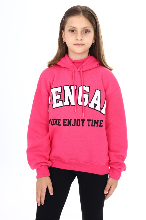 Fuşya Pengai Yazı Baskı Polarlı Kız Çocuk Sweatshirt 18329