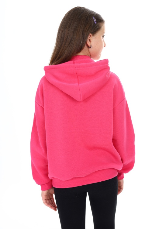 Fuşya Pengai Yazı Baskı Polarlı Kız Çocuk Sweatshirt 18329