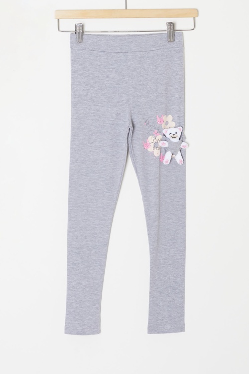 Gri Ayıcık Cepli Kız Çocuk Tayt 18156