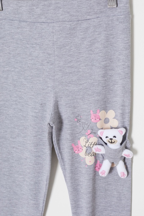Gri Ayıcık Cepli Kız Çocuk Tayt 18156