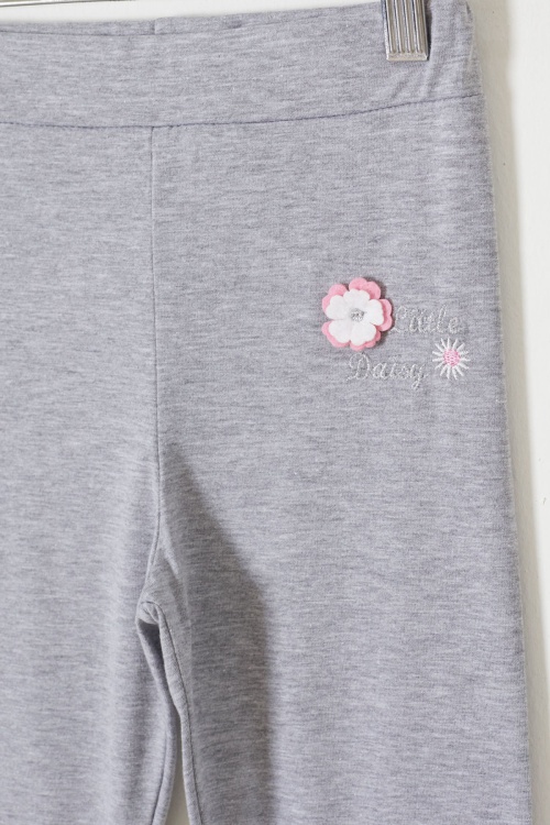 Gri Çiçek Nakış Detaylı Kız Çocuk Tayt 18311