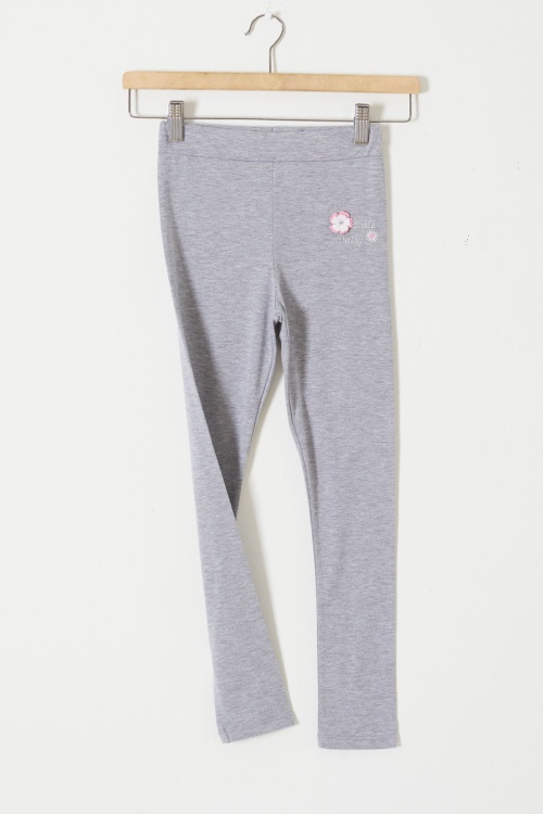 Gri Çiçek Nakış Detaylı Kız Çocuk Tayt 18311