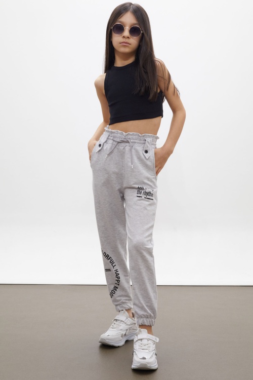 Gri Colorfull Baskılı Beli Lastikli Kız Çocuk Eşofman Altı 17728