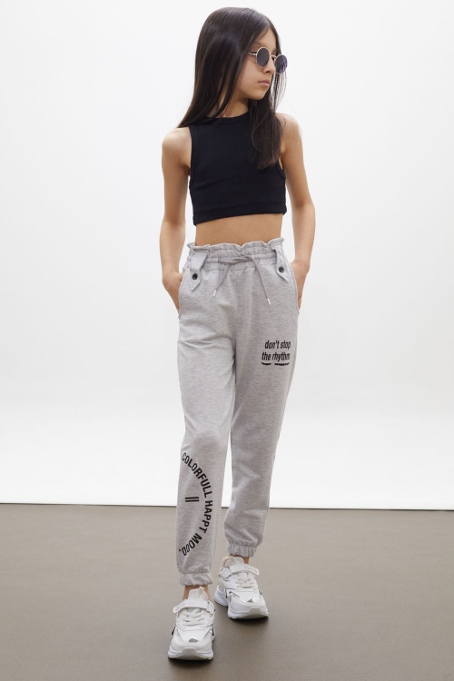 Gri Colorfull Baskılı Beli Lastikli Kız Çocuk Eşofman Altı 17728