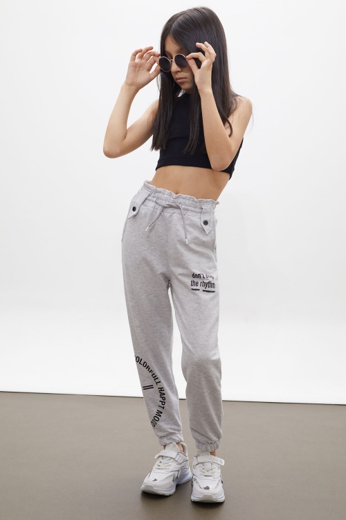 Gri Colorfull Baskılı Beli Lastikli Kız Çocuk Eşofman Altı 17728