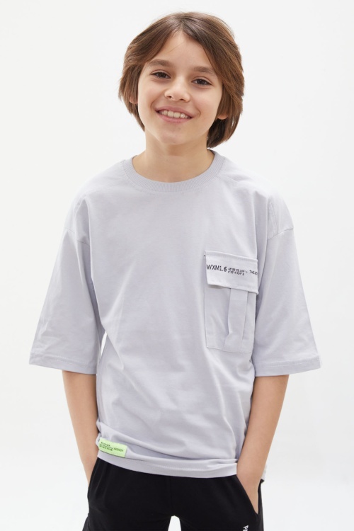 Gri Göğüs Cep Detaylı Erkek Çocuk Kaprili Takım 18076