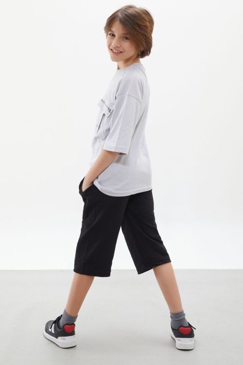 Gri Göğüs Cep Detaylı Erkek Çocuk Kaprili Takım 18076