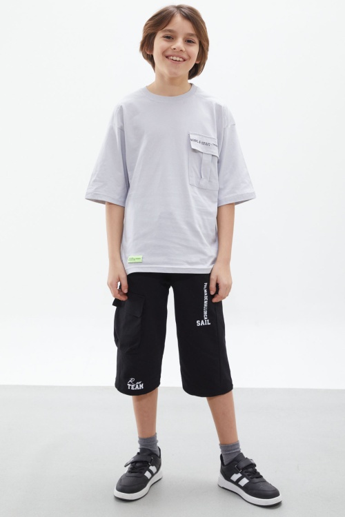Gri Göğüs Cep Detaylı Erkek Çocuk Kaprili Takım 18076