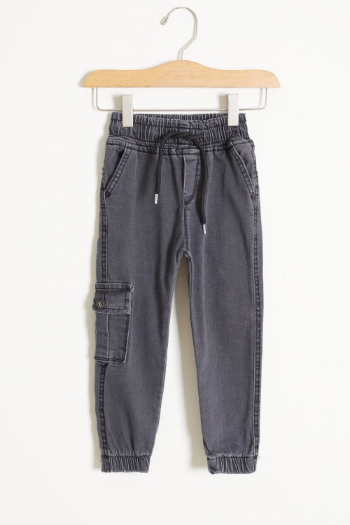 Gri Kargo Cepli Beli Lastikli Erkek Çocuk Jean Pantolon 1-4 Yaş 17752