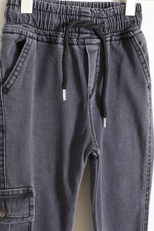 Gri Kargo Cepli Beli Lastikli Erkek Çocuk Jean Pantolon 1-4 Yaş 17752