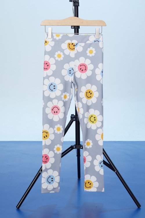 Gri Papatya Baskılı Kız Çocuk Fitilli Tayt 18301