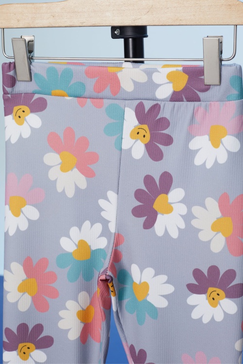 Gri Renkli Çiçek Baskılı Fitilli Kız Çocuk Tayt 18298