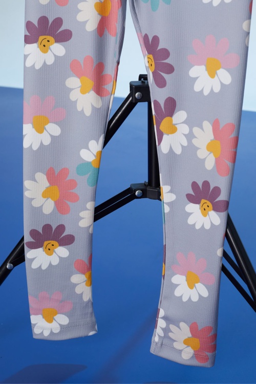 Gri Renkli Çiçek Baskılı Fitilli Kız Çocuk Tayt 18298