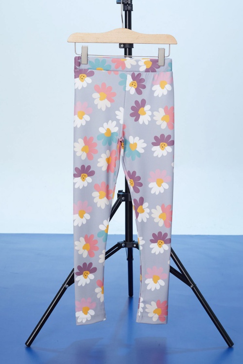 Gri Renkli Çiçek Baskılı Fitilli Kız Çocuk Tayt 18298