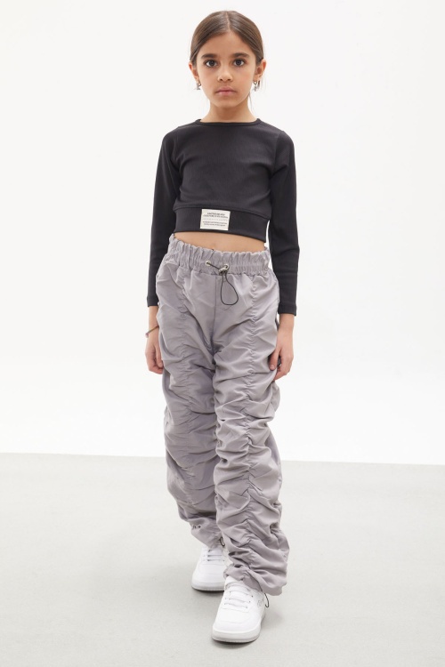 Gri Şerit Dikişli Kız Paraşüt Pantolon 18003