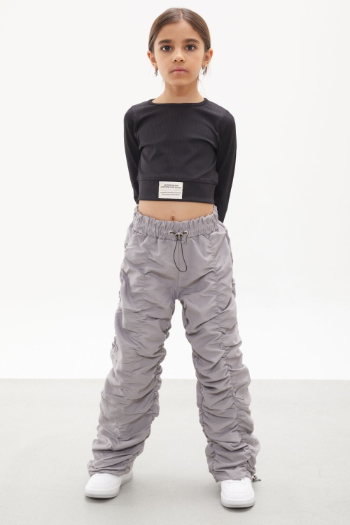 Gri Şerit Dikişli Kız Paraşüt Pantolon 18003