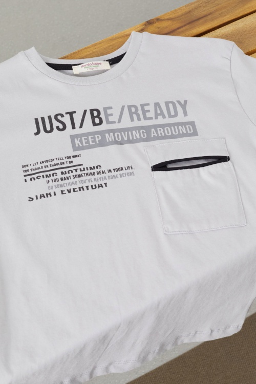 Gri Yazı Baskılı Göğüs Cepli Erkek Çocuk Şortlu Takım 18616