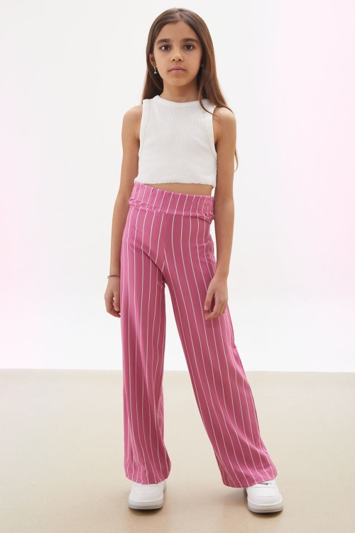 Gül K. Çizgi Desenli Kuşaklı Geniş Paça Kız Çocuk Pantolon 18097