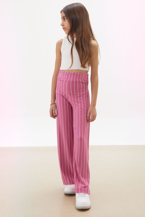 Gül K. Çizgi Desenli Kuşaklı Geniş Paça Kız Çocuk Pantolon 18097