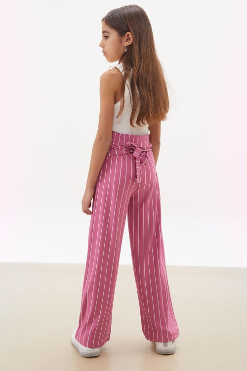 Gül K. Çizgi Desenli Kuşaklı Geniş Paça Kız Çocuk Pantolon 18097