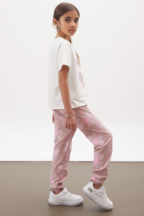 Gül Kurusu Balerin Baskılı Simli Tişörtlü Kız Çocuk Takım 18018