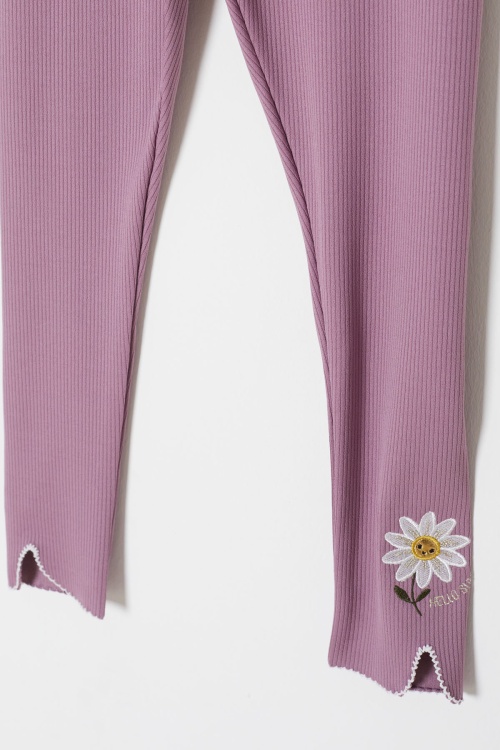 Gül Kurusu Papatya Nakışlı Fitilli Kız Çocuk Yırtmaçlı Tayt 18141