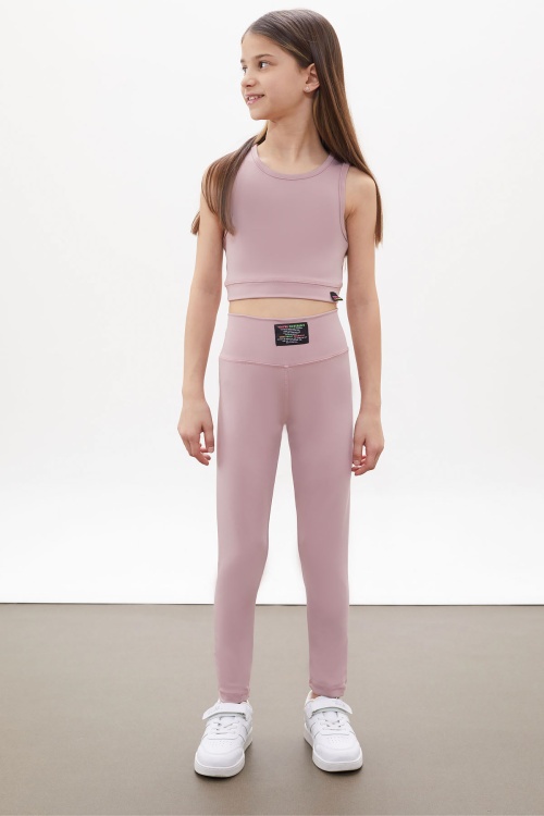 Gül Kurusu Yüksek Bel Kız Çocuk Spor Tayt Crop Takım 18254