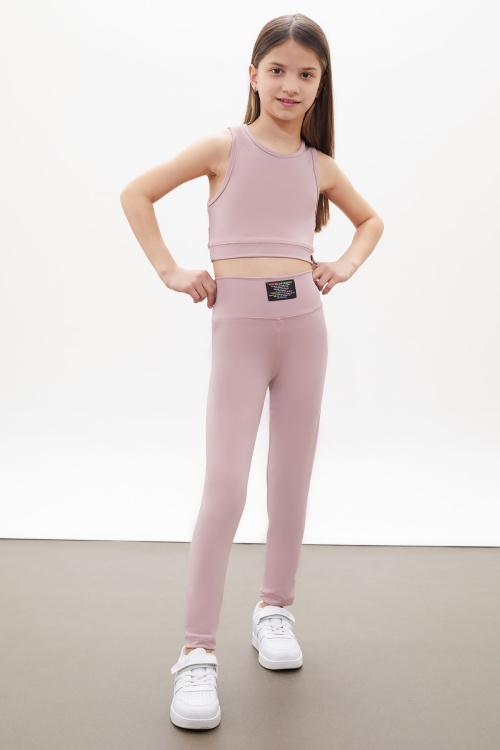 Gül Kurusu Yüksek Bel Kız Çocuk Spor Tayt Crop Takım 18254