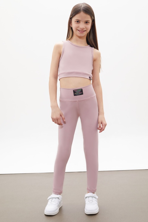 Gül Kurusu Yüksek Bel Kız Çocuk Spor Tayt Crop Takım 18254