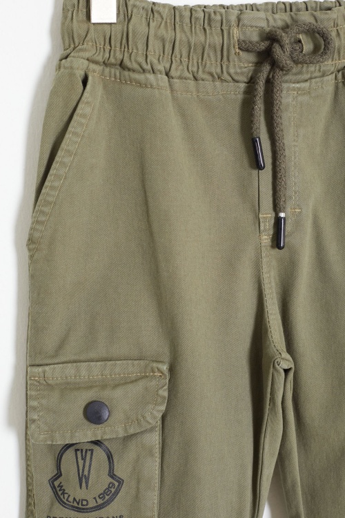 Haki Kargo Cepli Beli Lastikli Erkek Çocuk Jean Pantolon 18407