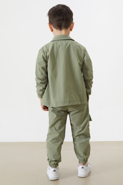 Haki Kurt Nakışlı Tişörtlü Ceket ve Pantolonlu Erkek Çocuk Paraşüt Takım 18318
