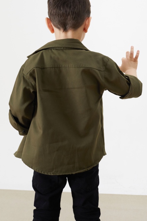 Haki Nakışlı Jean Gömlekli Tişörtlü Erkek Çocuk 2li Takım 18235