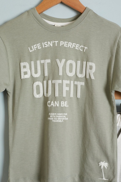 Haki Outfit Baskılı Tişörtlü Erkek Çocuk Şortlu Takım 18460