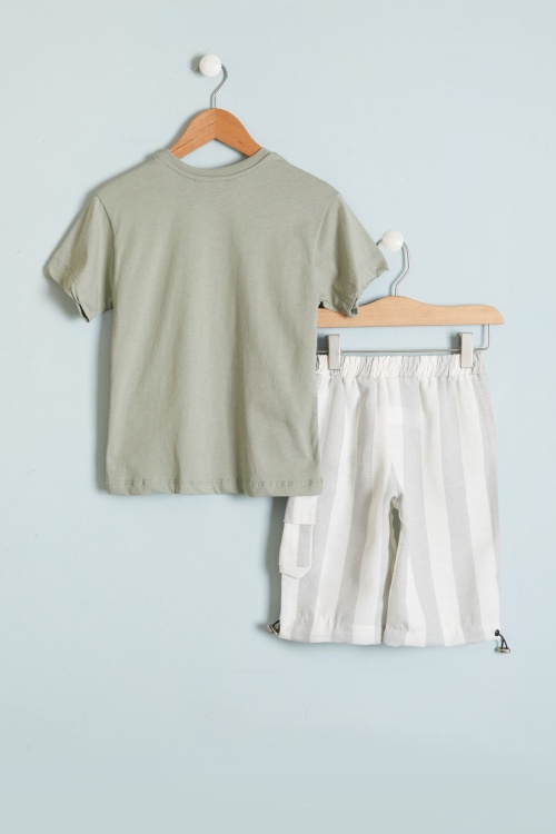 Haki Outfit Baskılı Tişörtlü Erkek Çocuk Şortlu Takım 18460