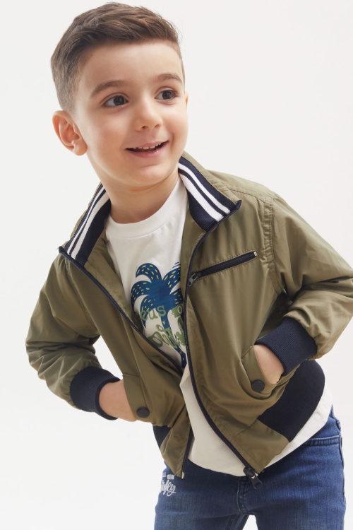 Haki Palmiye Baskılı Tişörtlü Erkek Çocuk Ceketli 3lü Takım 17699