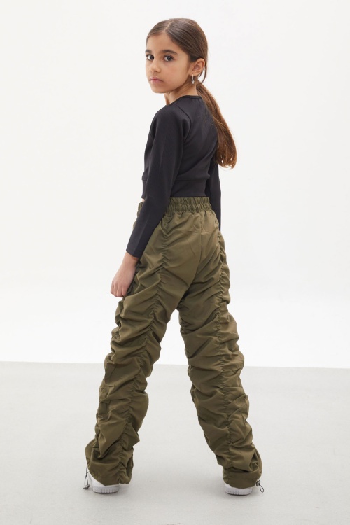 Haki Şerit Dikişli Kız Paraşüt Pantolon 18030