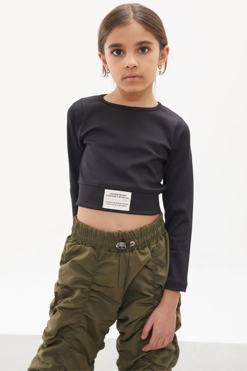 Haki Şerit Dikişli Kız Paraşüt Pantolon 18030