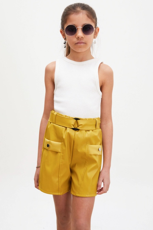 Hardal Kemerli Ön Cepli Kız Çocuk Deri Şort 18221