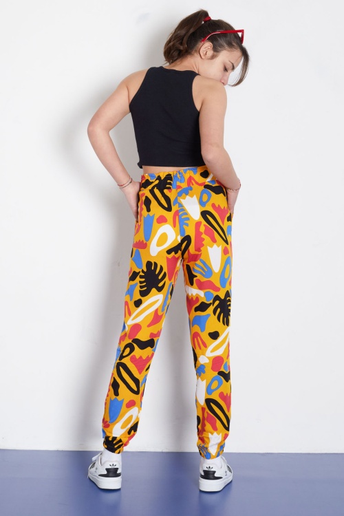 Hardal Kuşaklı Kız Çocuk Desenli Lastikli Paça Yazlık Pantolon 18287