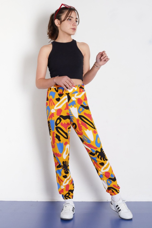 Hardal Kuşaklı Kız Çocuk Desenli Lastikli Paça Yazlık Pantolon 18287