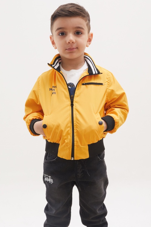 Hardal Palmiye Baskılı Tişörtlü Erkek Çocuk Ceketli 3lü Takım 17700