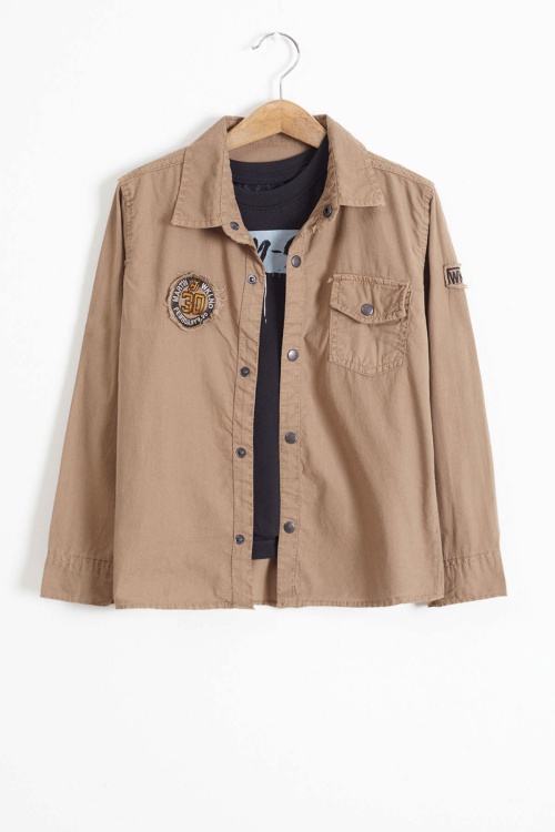 Kahverengi Armalı Yazı Baskılı Tişörtlü Gömlek 18494