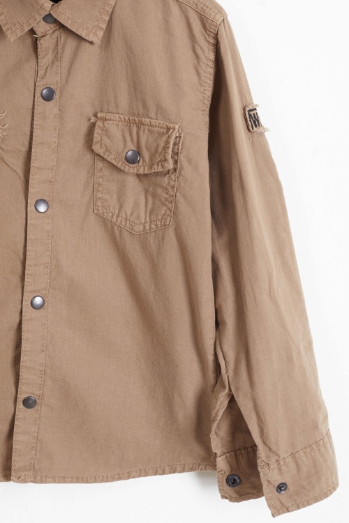 Kahverengi Armalı Yazı Baskılı Tişörtlü Gömlek 18494