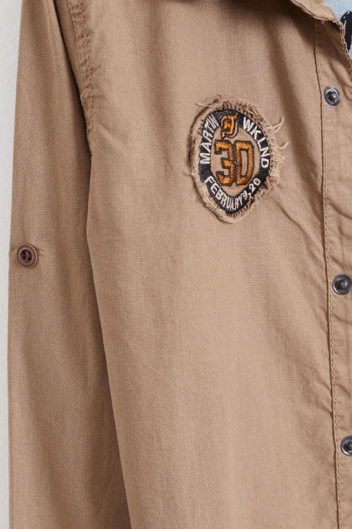 Kahverengi Armalı Yazı Baskılı Tişörtlü Gömlek 18494