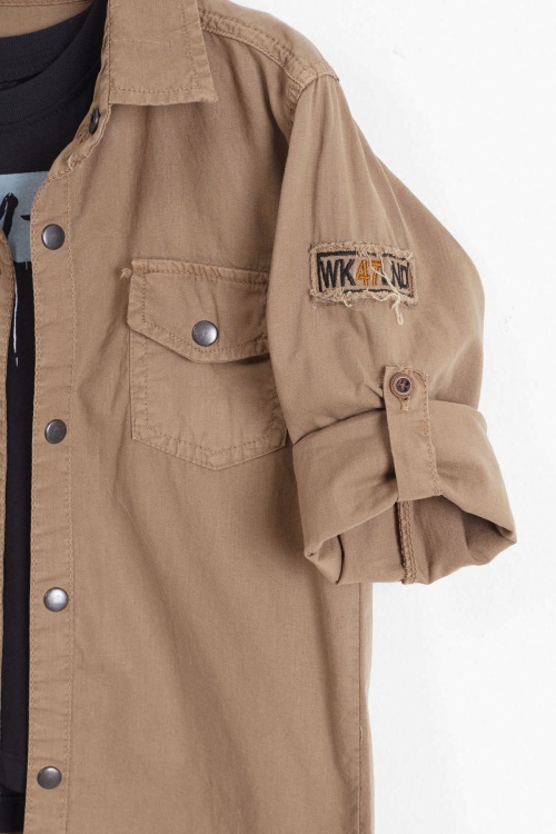 Kahverengi Armalı Yazı Baskılı Tişörtlü Gömlek 18494