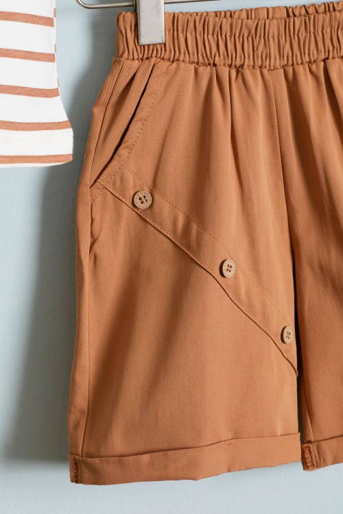 Kahverengi Çizgili Tişörtlü Jean Şortlu Erkek Bebek Takımı 18520