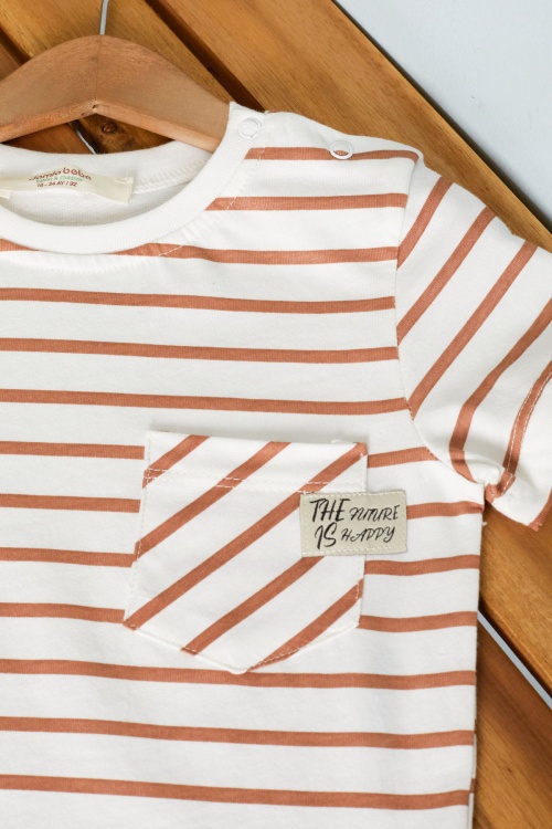 Kahverengi Çizgili Tişörtlü Jean Şortlu Erkek Bebek Takımı 18520