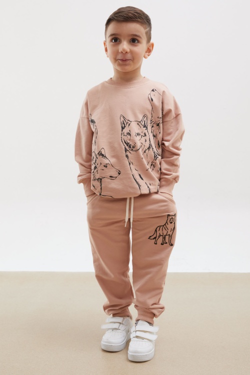 Kahverengi Kurt Baskılı Erkek Çocuk Eşofman Takımı 17924